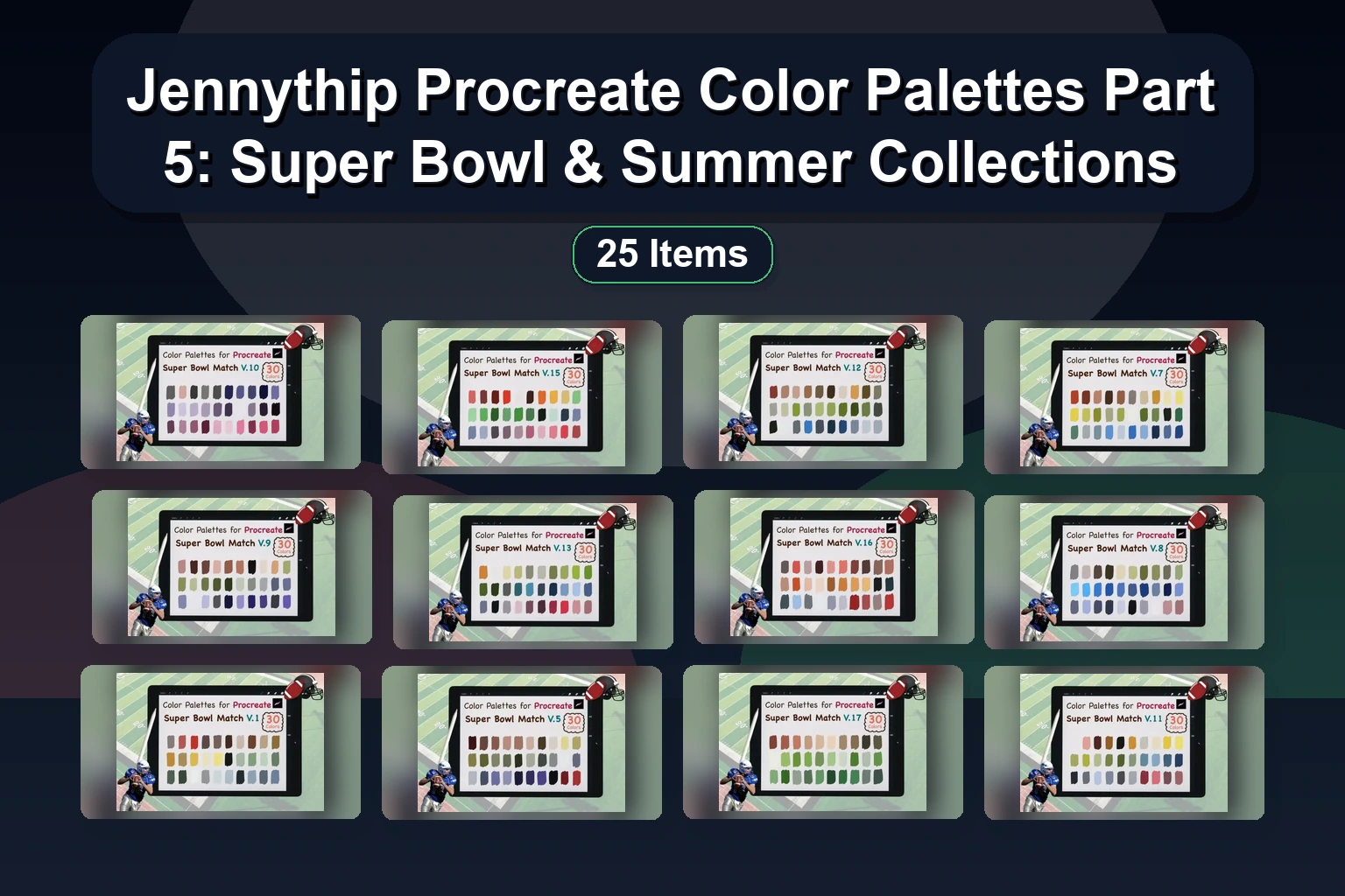 25 Procreate Color Palettes by jennythip: Retro, New Year, Hanukkah & Halloween Swatches