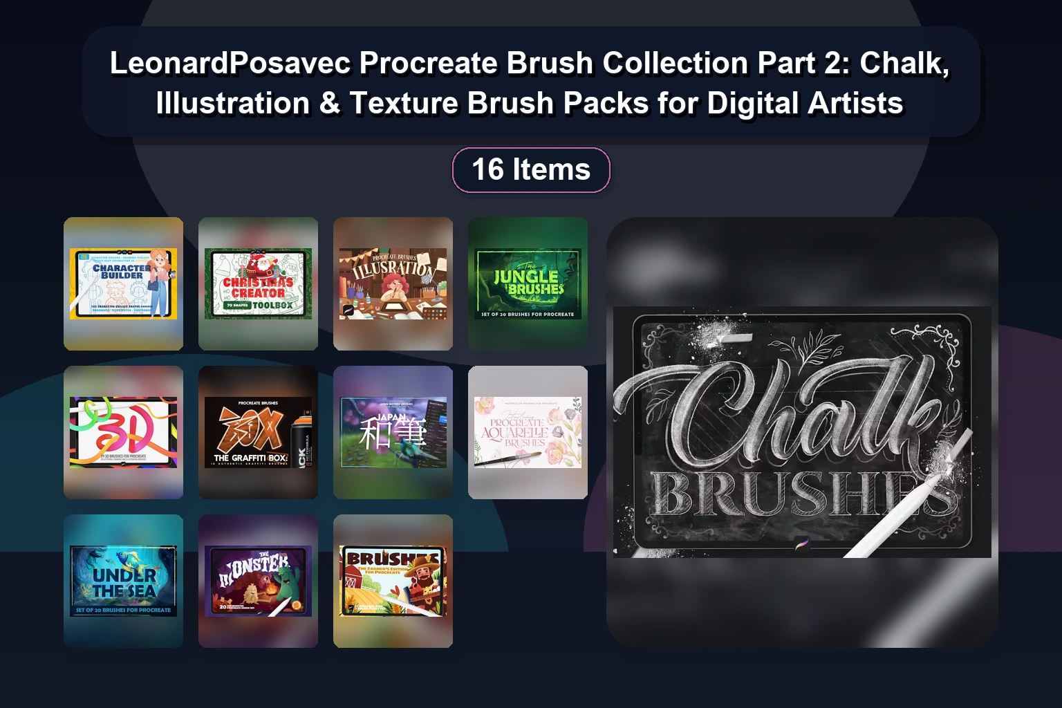 LeonardPosavec Procreate Brush Collection Part 2: Chalk, Illustration & Texture Brush Packs for Digital Artists LeonardPosavec Procreate Brush Collection Part 2 Chalk Illus collage 1e719ffe 1781887349