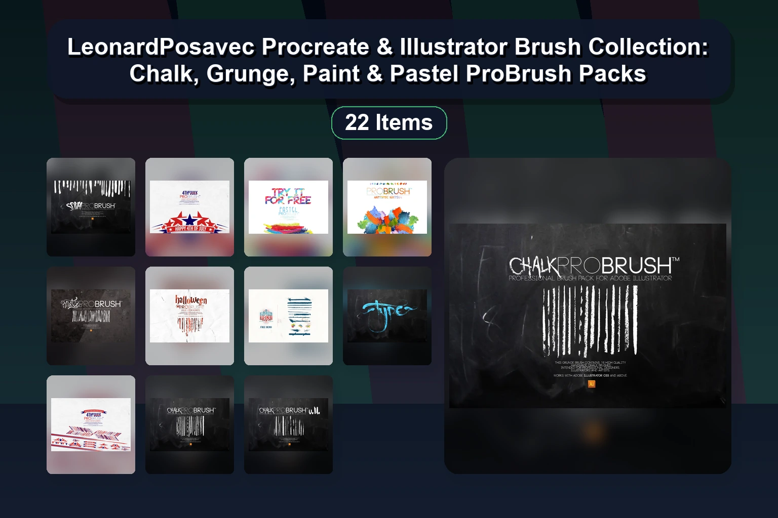 LeonardPosavec Procreate & Illustrator Brush Collection: Chalk, Grunge, Paint & Pastel ProBrush Packs