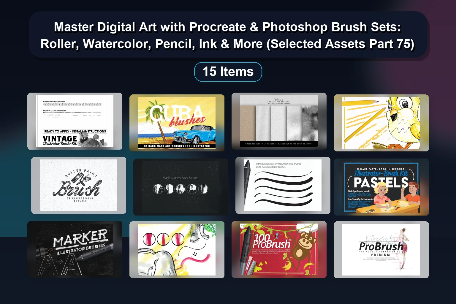 Essential Digital Art Brush Bundle: Procreate, Photoshop, Illustrator & CSP Tools (Part 76)