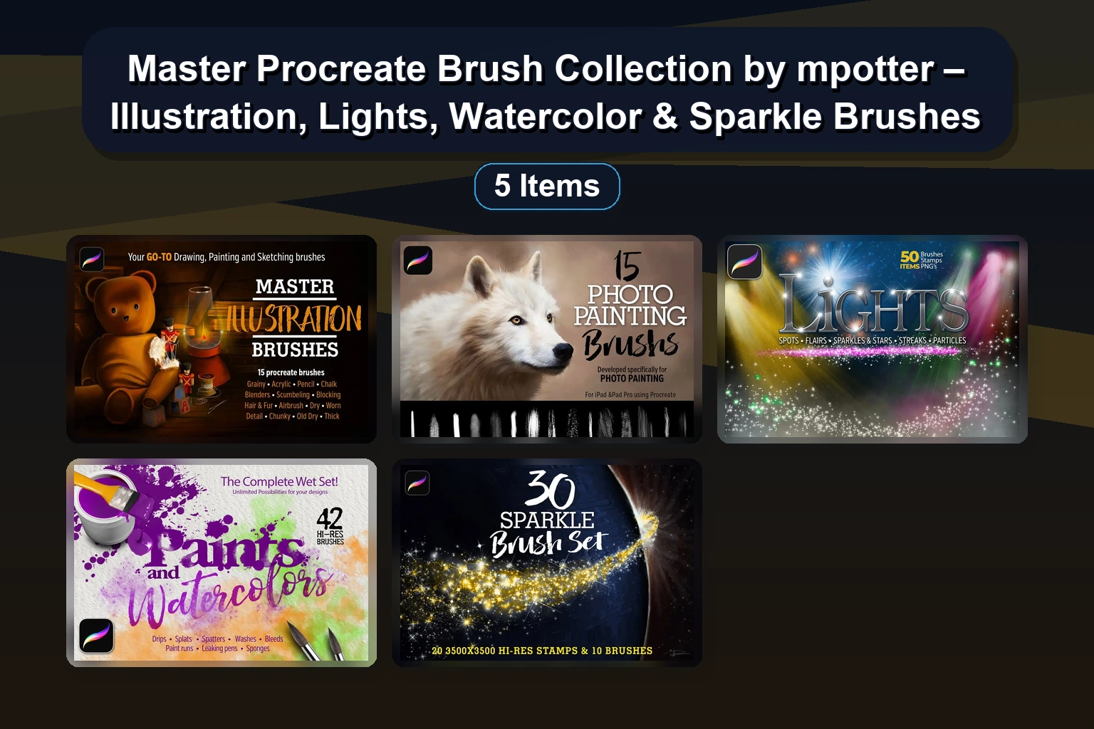 Master Procreate Brush Collection by mpotter – Illustration, Lights, Watercolor & Sparkle Brushes