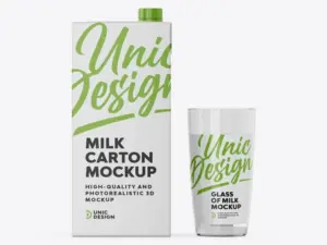Milk Carton & Glass Mockup