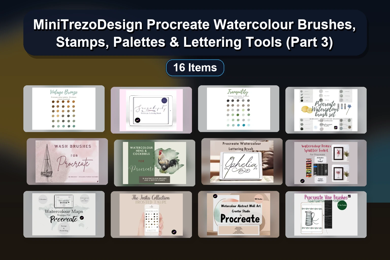 15 Procreate Brushes, Stamps & Color Palettes by MiniTrezoDesign for Digital Art