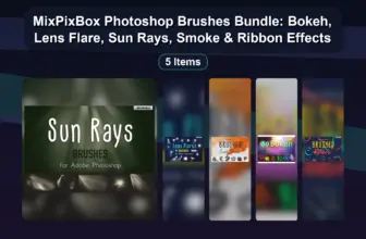 MixPixBox Photoshop Brushes Bundle: Bokeh, Lens Flare, Sun Rays, Smoke & Ribbon Effects