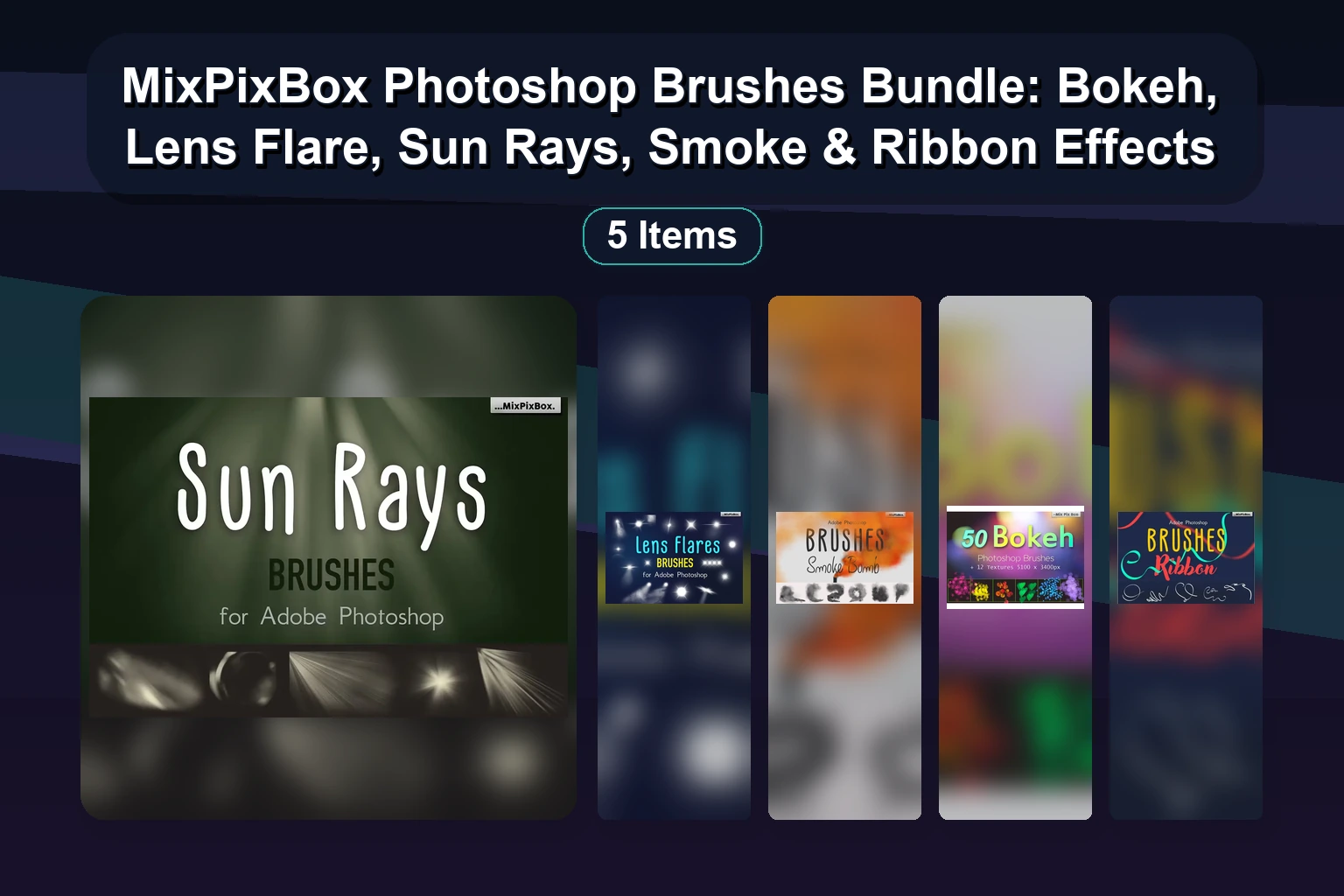 MixPixBox Photoshop Brushes Bundle: Bokeh, Lens Flare, Sun Rays, Smoke & Ribbon Effects MixPixBox Photoshop Brushes Bundle Bokeh Lens Flare Sun Rays collage 0c0cd79a 1781887429