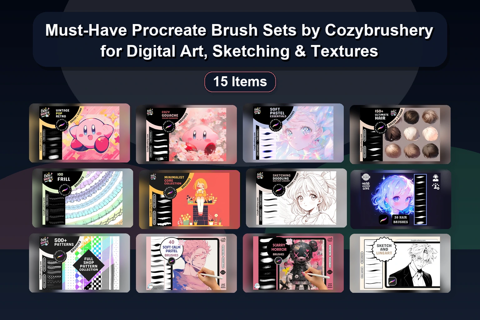Must-Have Procreate Brush Sets by Cozybrushery for Digital Art, Sketching & Textures