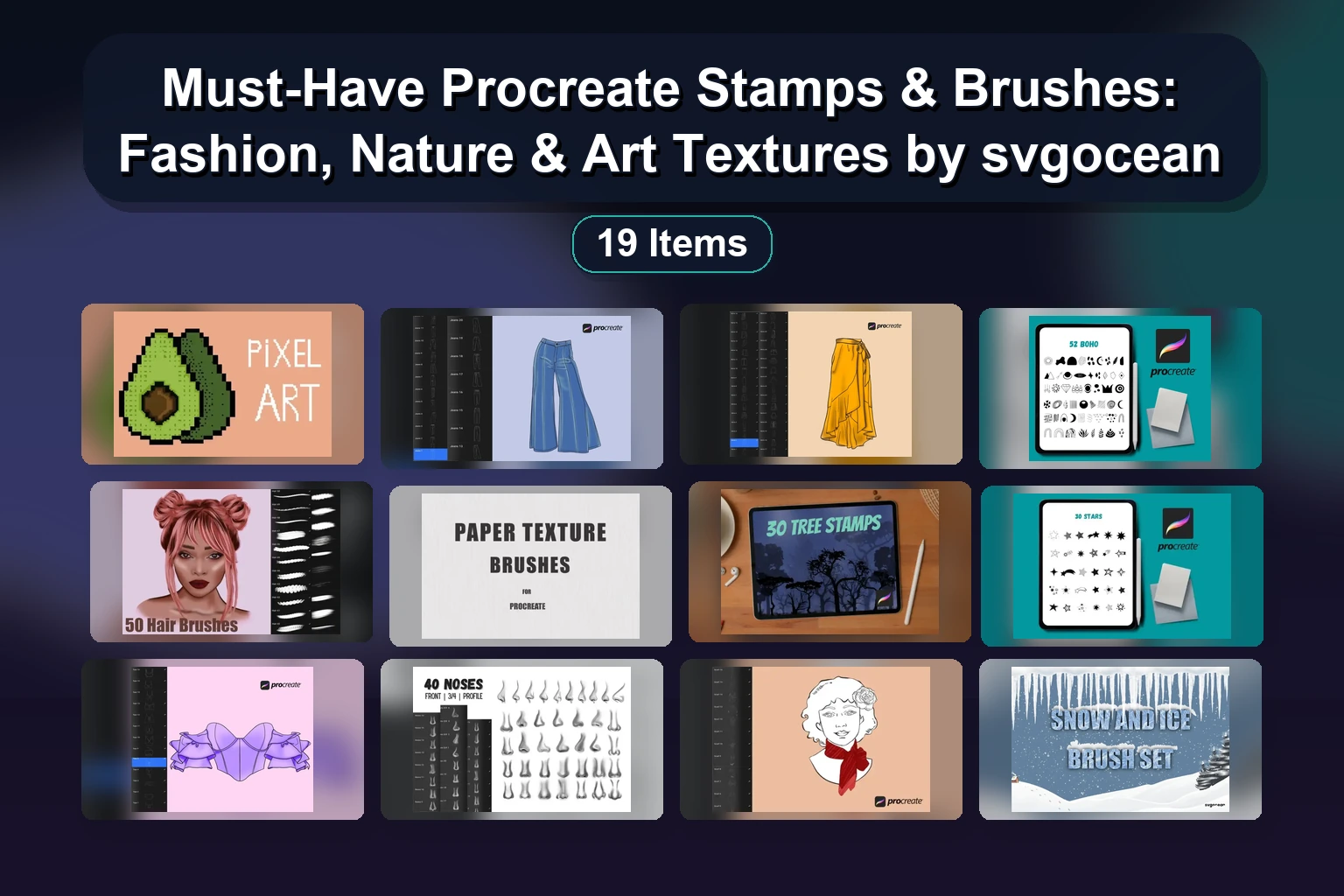 Must-Have Procreate Stamps & Brushes: Fashion, Nature & Art Textures by svgocean