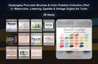 Opalyagley Procreate Brushes & Color Palettes Collection (Part 1): Watercolor, Lettering, Sparkle & Vintage Digital Art Tools