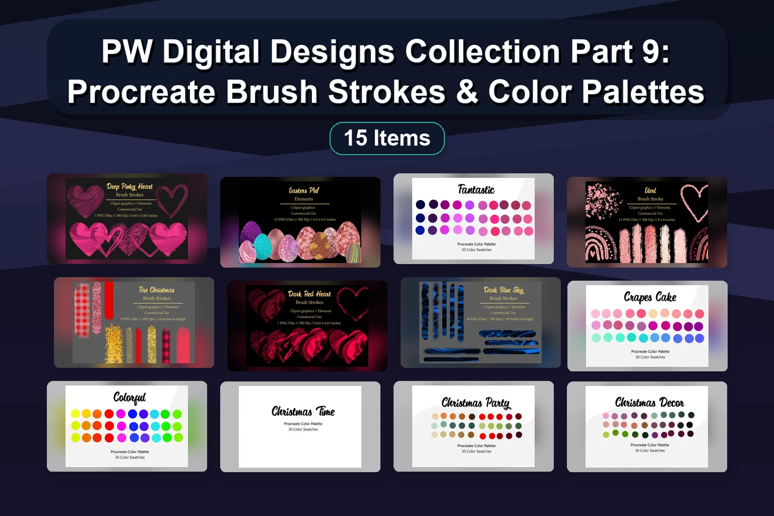 PW Digital Designs Collection Part 9: Procreate Brush Strokes & Color Palettes