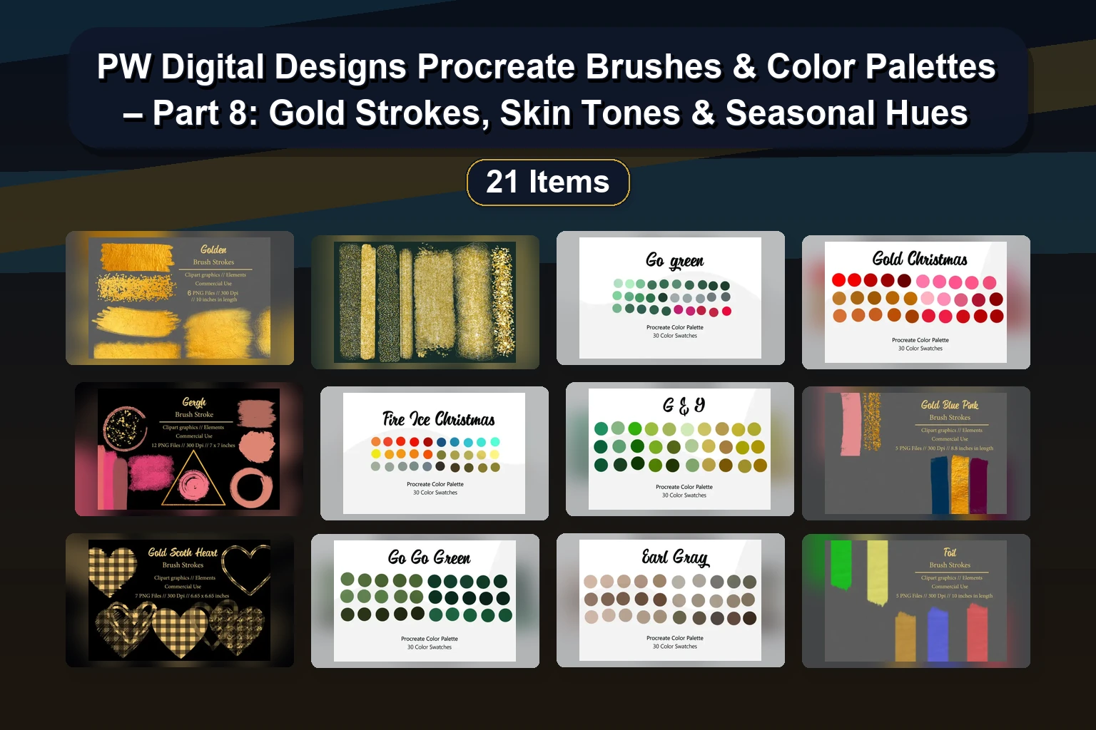 PW Digital Designs Procreate Brushes & Color Palettes – Part 8: Gold Strokes, Skin Tones & Seasonal Hues