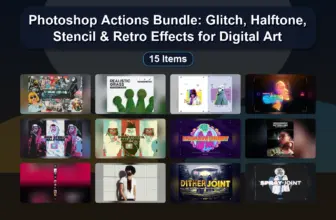 Photoshop Actions Bundle: Glitch, Halftone, Stencil & Retro Effects for Digital Art