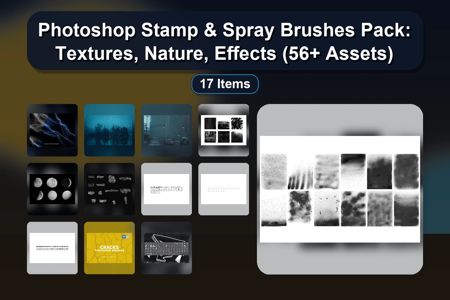 50+ Photoshop, Procreate & Illustrator Brushes: Bokeh, Grunge, Watercolor & Stamp Textures (Selected Assets Part 55)