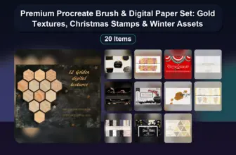 Premium Procreate Brush & Digital Paper Set: Gold Textures, Christmas Stamps & Winter Assets