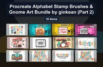 Procreate Alphabet Stamp Brushes & Gnome Art Bundle by ginkean (Part 2)