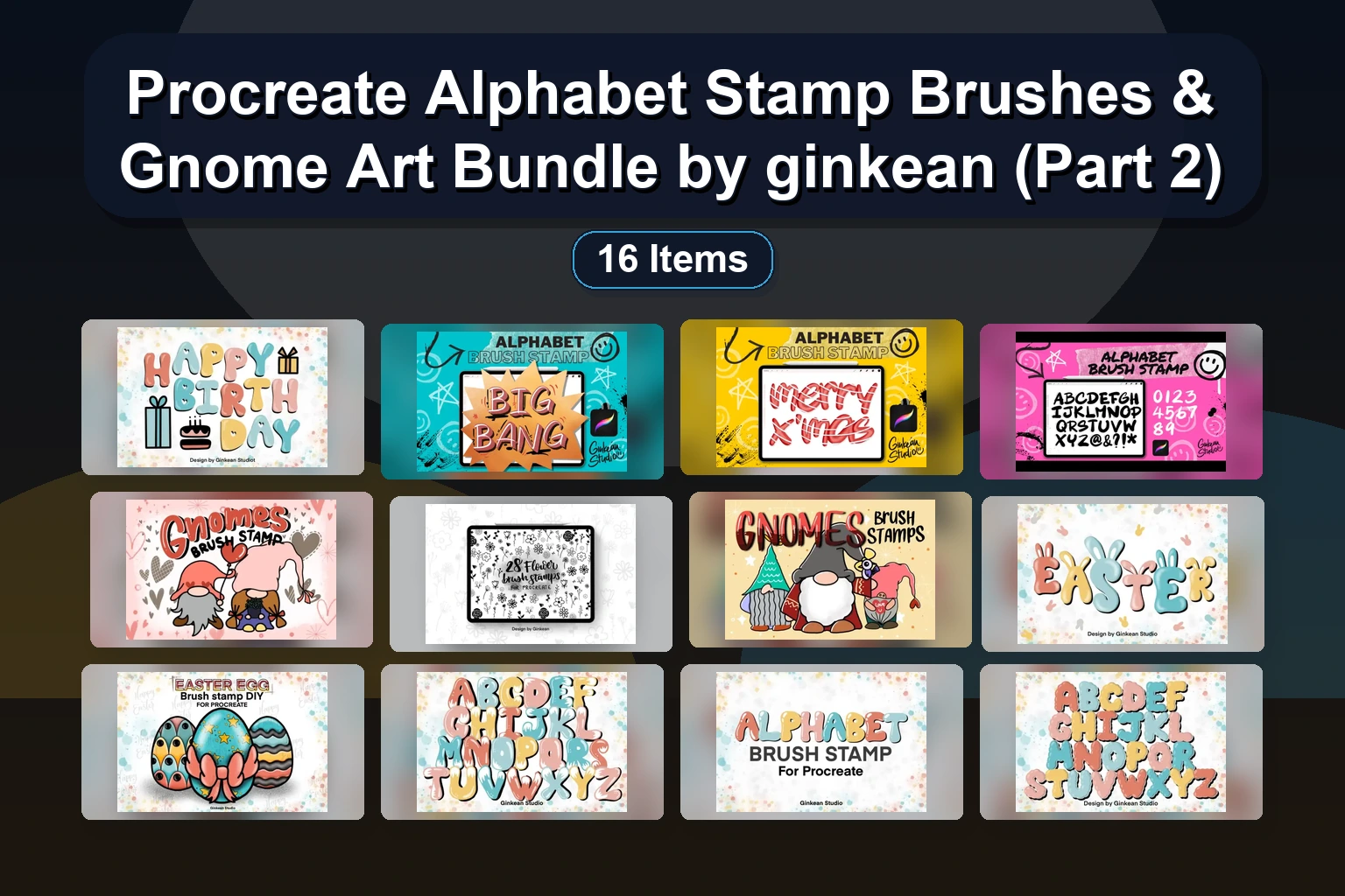 26 Alphabet & Easter Egg Stamp Brushes & Doodle Procreate Brushes by ginkean