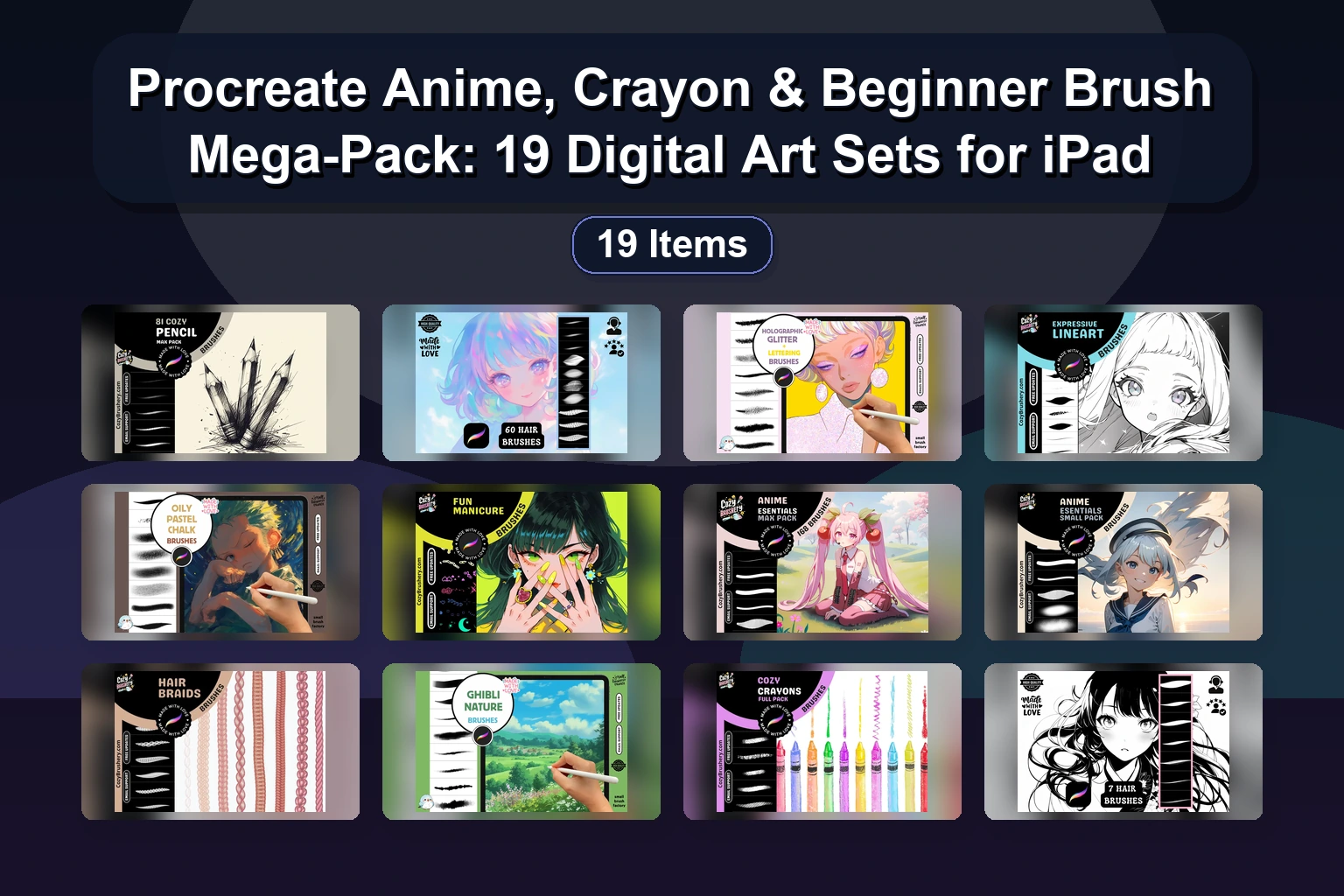 21 Procreate Brush Sets for Galaxy, Anime, Fur, Watercolor & Fashion Art (Selected Assets Part 99)