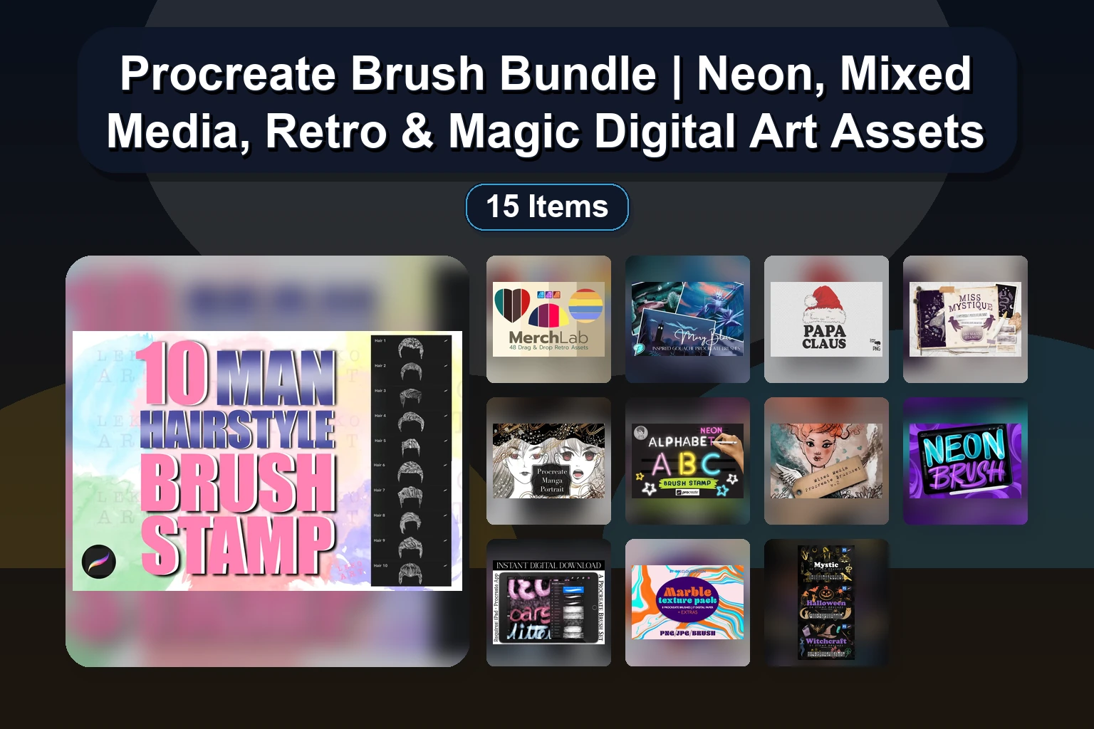 Procreate Brush Bundle | Neon, Mixed Media, Retro & Magic Digital Art Assets