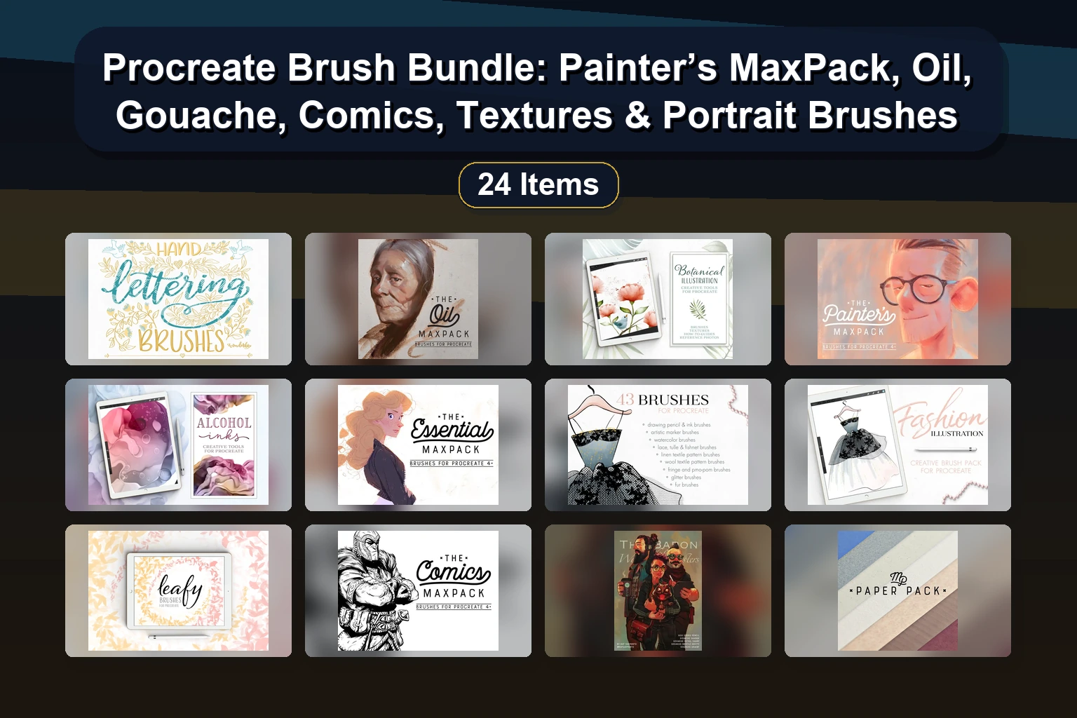 Procreate & Photoshop Brush Bundles for Lettering, Foliage, Fur, Ink, Oil, Splashes, and Watercolor Art