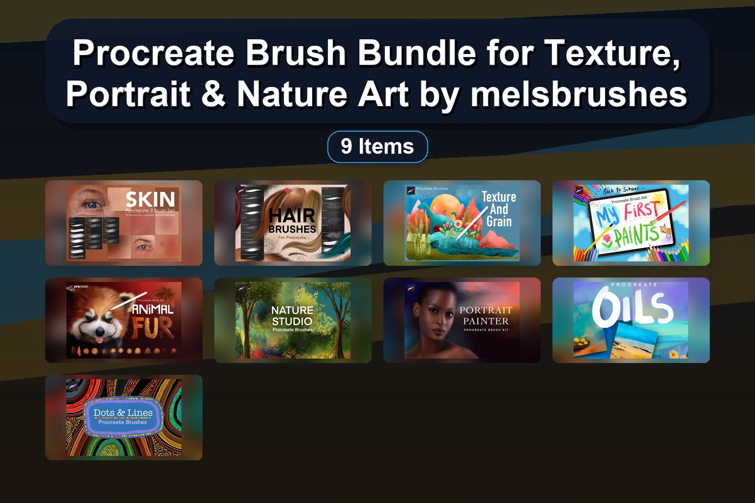 Procreate 画笔合集：纹理、肖像与自然艺术，作者 melsbrushes