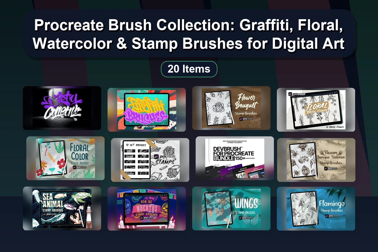 Procreate Brush Pack Collection Vol. 122: Graffiti, Botanical, Heraldic & Comic Oil Brushes