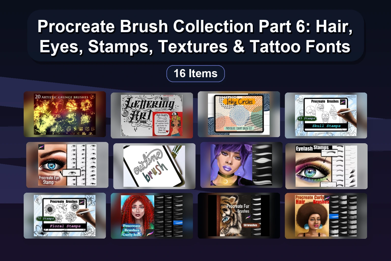 22 Procreate Brush Sets for Tattoo Art, Stamps, Watercolor, & Illustration (Selected Assets Part 7)