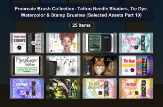 Procreate Brush Collection: Tattoo Needle Shaders, Tie Dye, Watercolor & Stamp Brushes (Selected Assets Part 19)