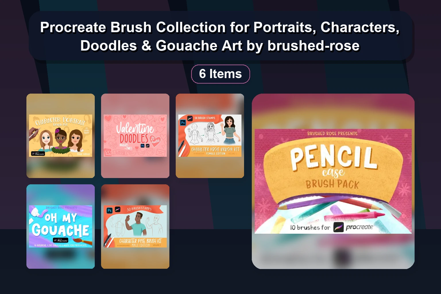 Procreate Brush Collection for Portraits, Characters, Doodles & Gouache Art by brushed-rose