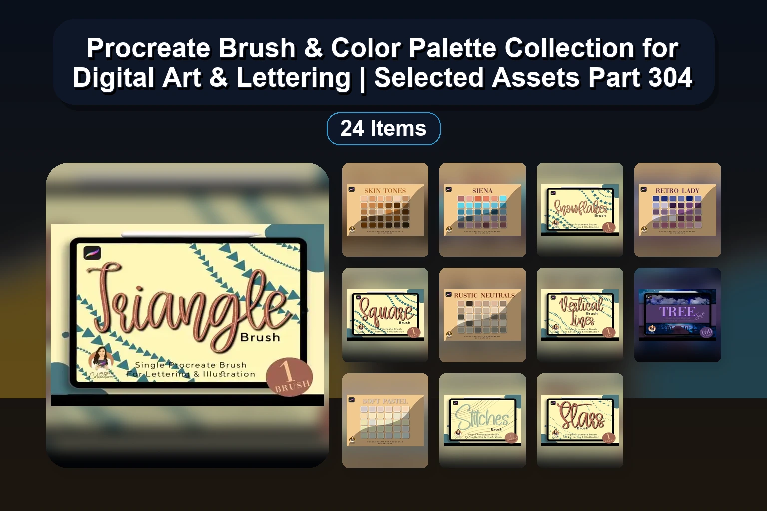 20 Procreate Brushes, Color Palettes & Vector Alphabets for Digital Art & Lettering