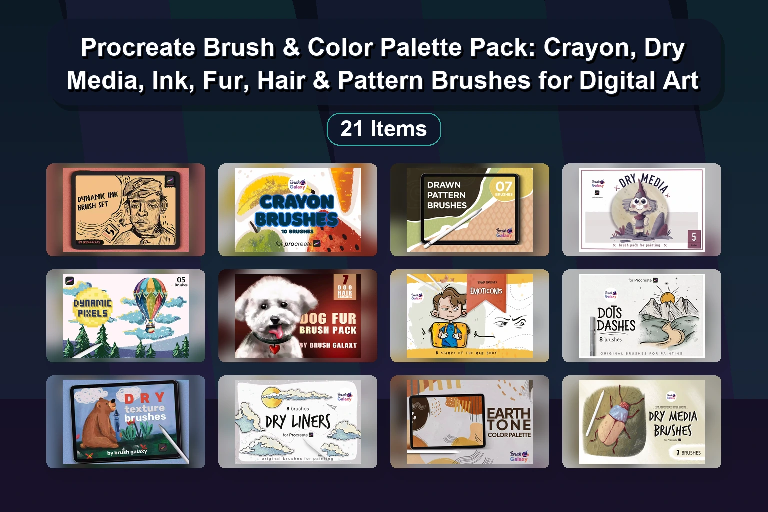 Procreate Brush Starter Pack: Comics, Clouds, Charcoal, Chalk & Character Design Sets