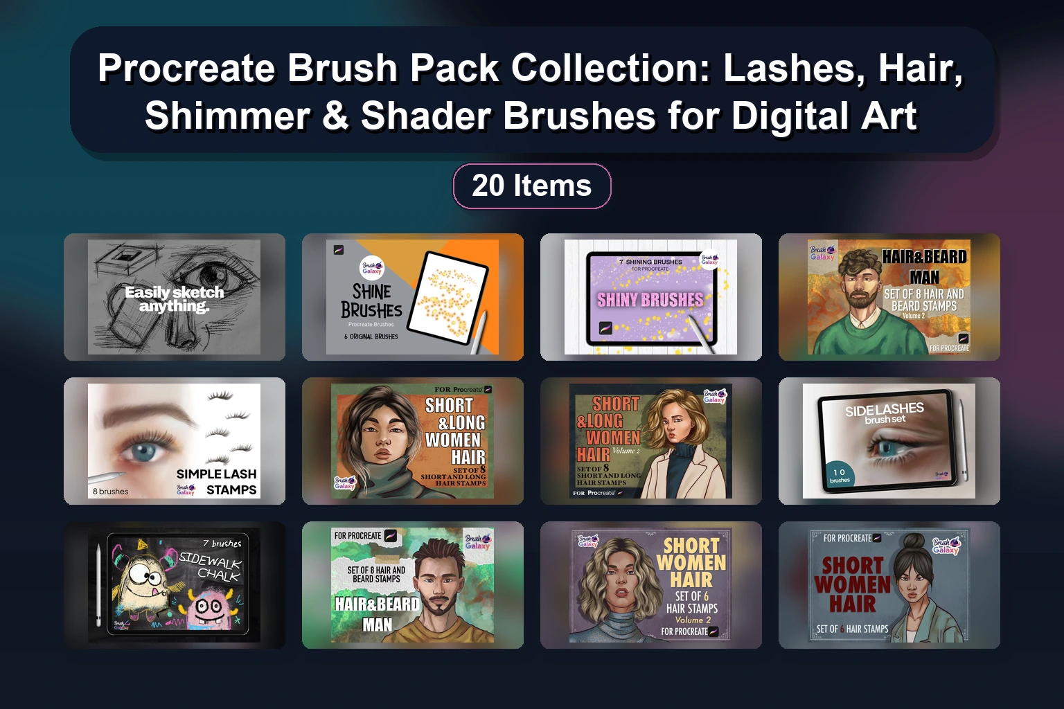 20 Procreate Brush Sets: Tattoo Shading, Watercolor, Retro Ink & Rain Textures