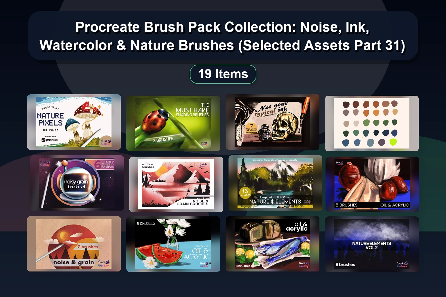 Procreate Brushes Pack: Monoline, Metallic, Marker & Manga Art Toolkit (Selected Assets Part 32)