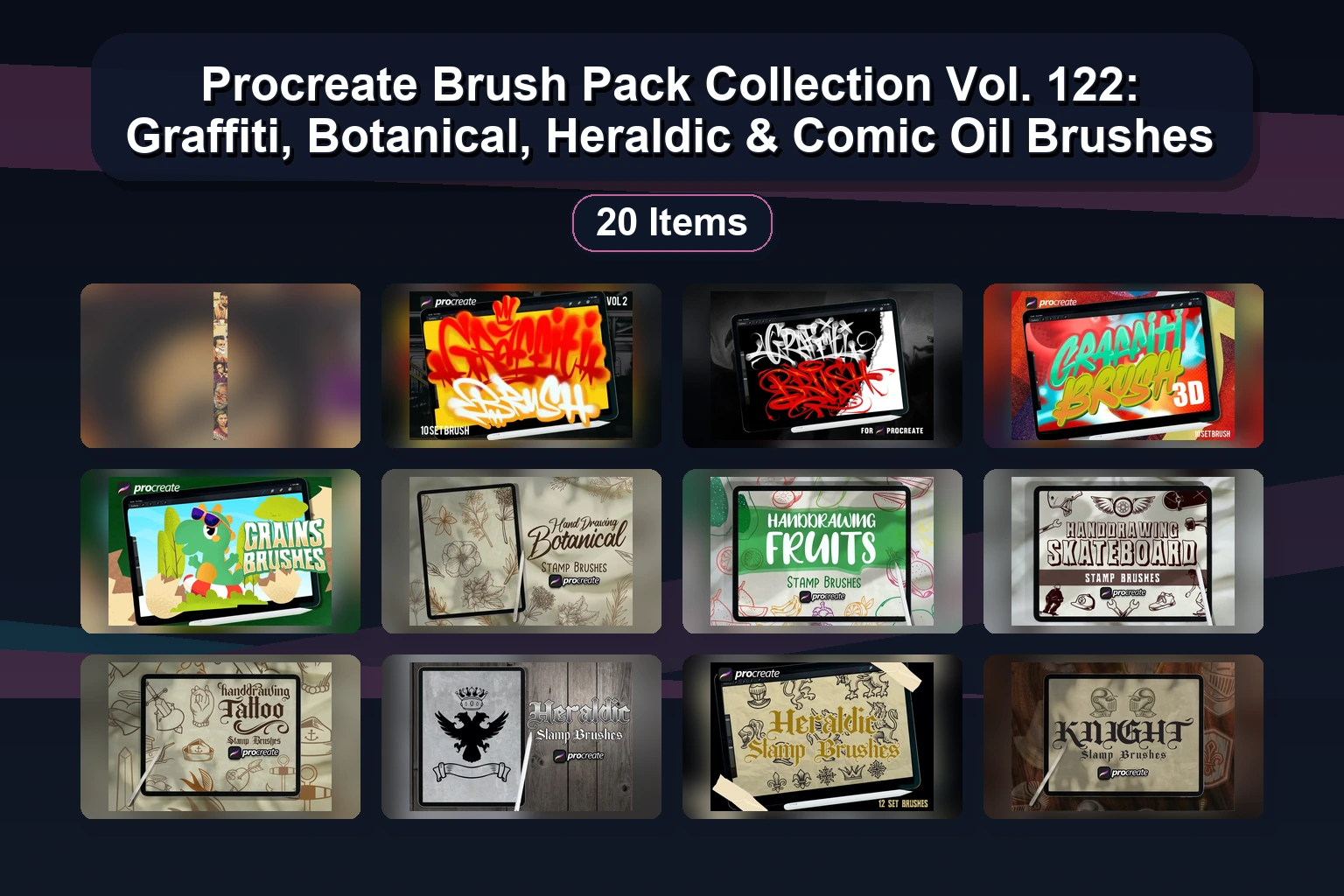 Procreate Stamp Brushes Bundle 2025 | 20+ Nature, Skull & Ornament Brushes