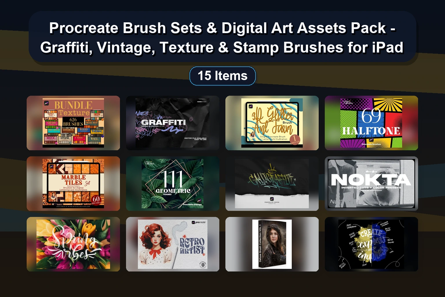 Procreate Brush Sets & Digital Art Assets Pack - Graffiti, Vintage, Texture & Stamp Brushes for iPad Procreate Brush Sets Digital Art Assets Pack Graffiti Vin collage 08aa5970 1781852952