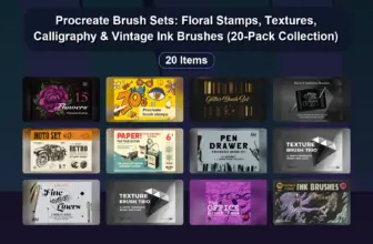 Procreate Brush Sets: Floral Stamps, Textures, Calligraphy & Vintage Ink Brushes (20-Pack Collection)