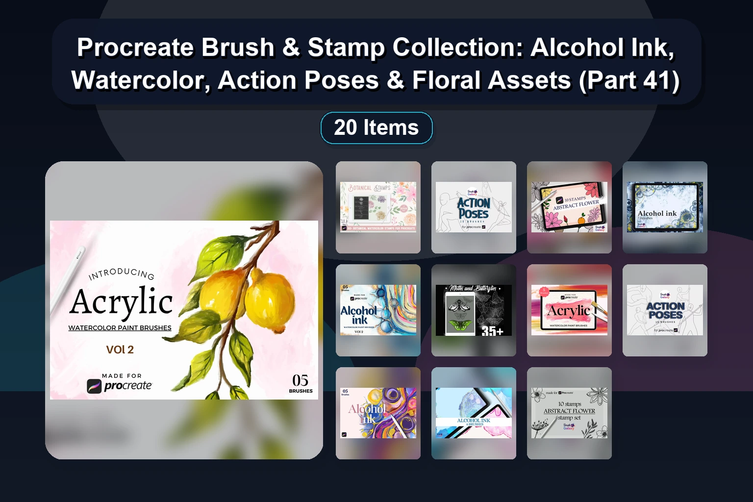 20 Procreate Brush Sets: Monoline, Kawaii, Watercolor & Abstract Brushes for Digital Art