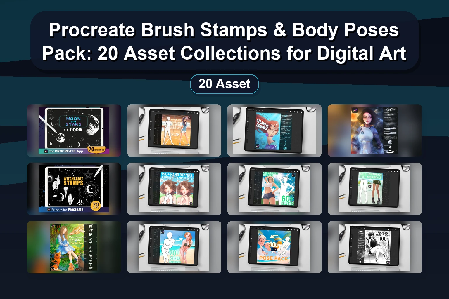 Procreate Brush Stamps & Body Poses Pack: 20 Asset Collections for Digital Art