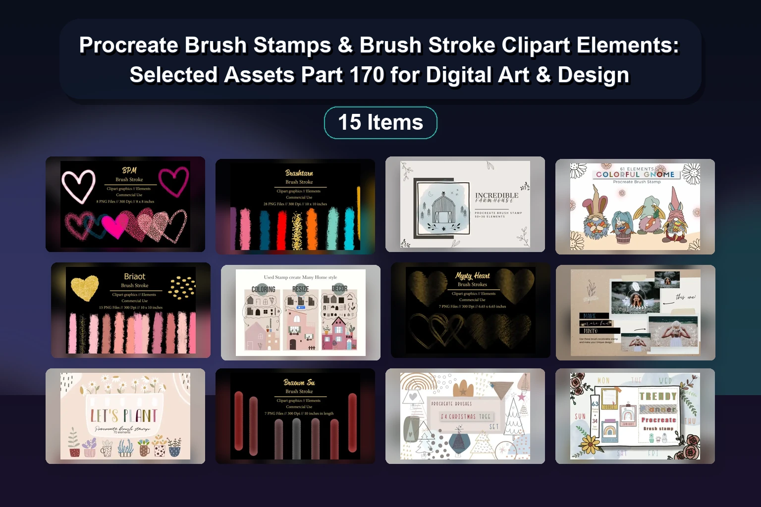 Ultimate Procreate Brush & Stamp Bundle: Gnomes, Florals, Abstract Art & Photoshop Overlays (Selected Assets Part 171)