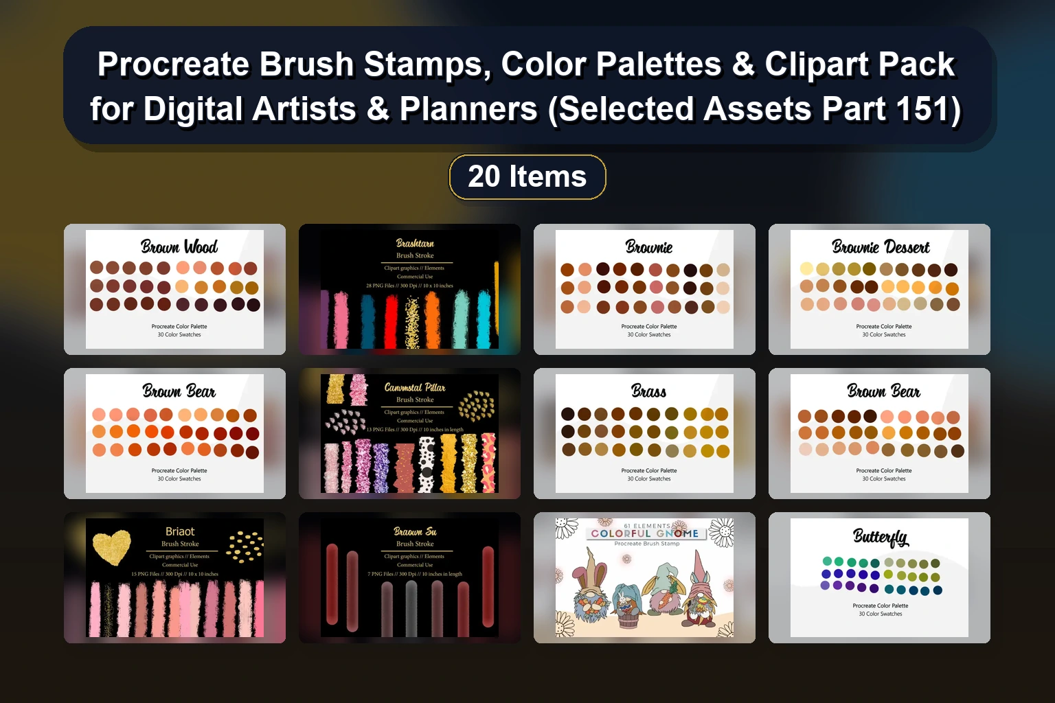 Procreate Brush Stamps, Color Palettes & Clipart Pack for Digital Artists & Planners (Selected Assets Part 151)