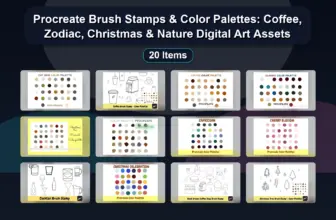 Procreate Brush Stamps & Color Palettes: Coffee, Zodiac, Christmas & Nature Digital Art Assets