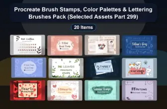 Procreate Brush Stamps, Color Palettes & Lettering Brushes Pack (Selected Assets Part 299)