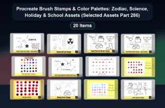 Procreate Brush Stamps & Color Palettes: Zodiac, Science, Holiday & School Assets (Selected Assets Part 286)