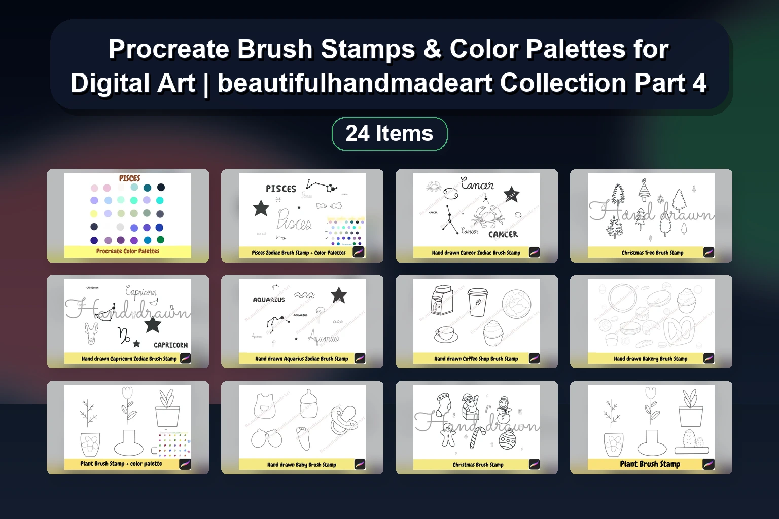 Beautiful Hand Drawn Procreate Stamps and Color Palettes 2025 | beautifulhandmadeart Collection Part 1
