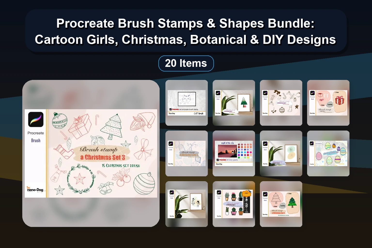 20 Procreate Brush Stamp Sets & Color Palettes for Digital Art & DIY Crafts