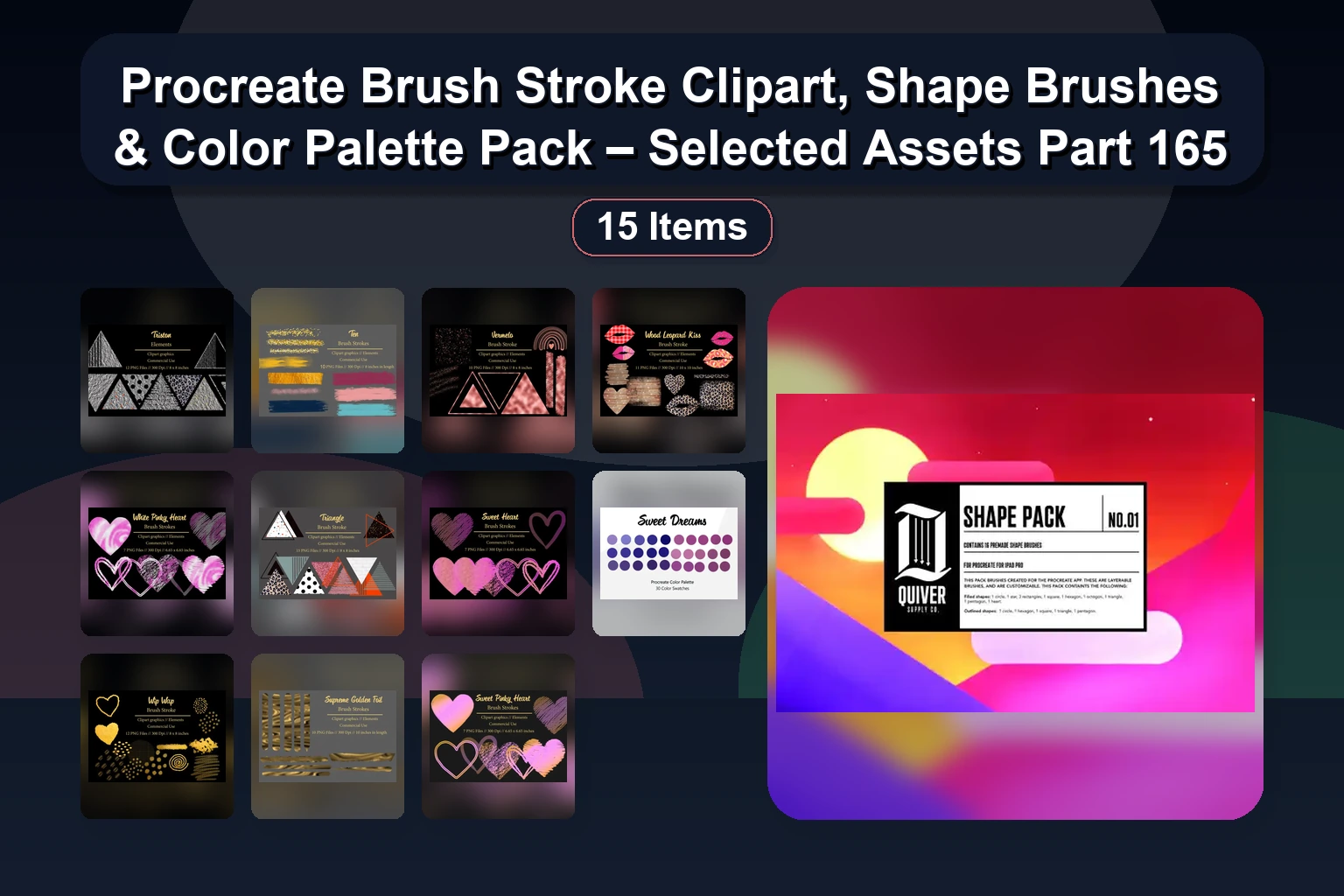 Procreate Brush Strokes & Glitter Brushes Pack – 15 Art Elements & Sparkle Tools