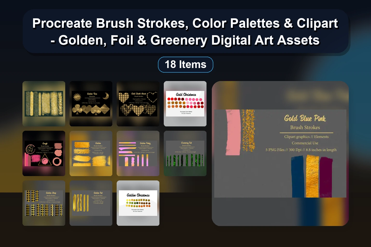 Procreate Color Palettes & Brush Stroke Clipart Bundle for Digital Artists | Skin Tones, Holidays & Dessert Themes