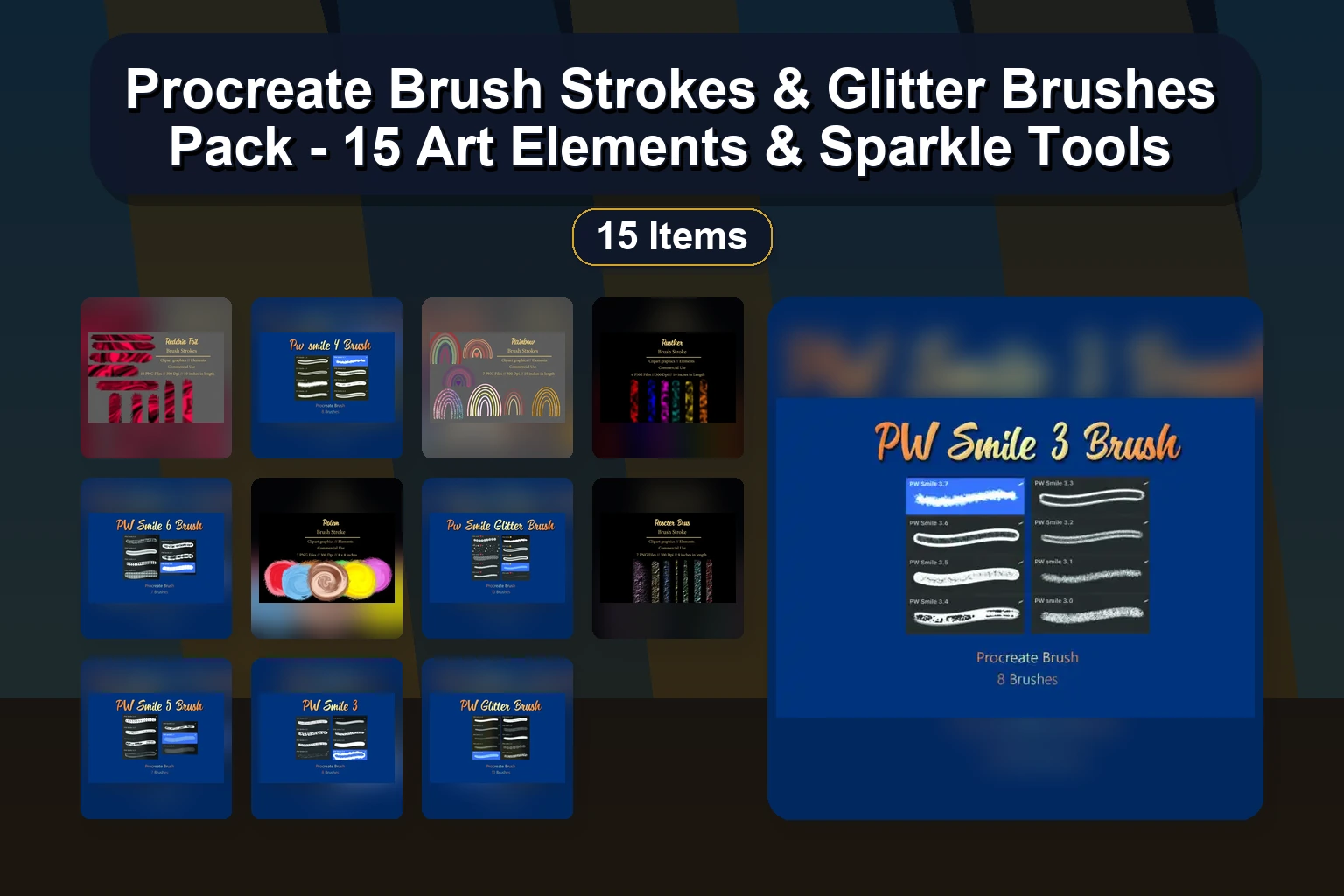 Procreate Glitter Brushes, Color Palettes & Heart Brush Strokes Pack by PW Digital Designs