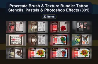 Procreate Brush & Texture Bundle: Tattoo Stencils, Pastels & Photoshop Effects (331)