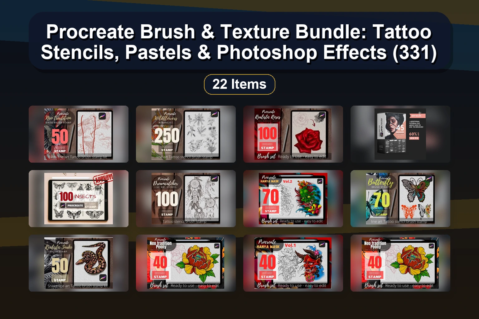 Ultimate Procreate & Affinity Brush Bundle: Fashion Stamps, Hair, Makeup, Textures & Watercolor (Part 332)