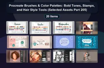 Procreate Brushes & Color Palettes: Bold Tones, Stamps, and Hair Style Tools (Selected Assets Part 205)