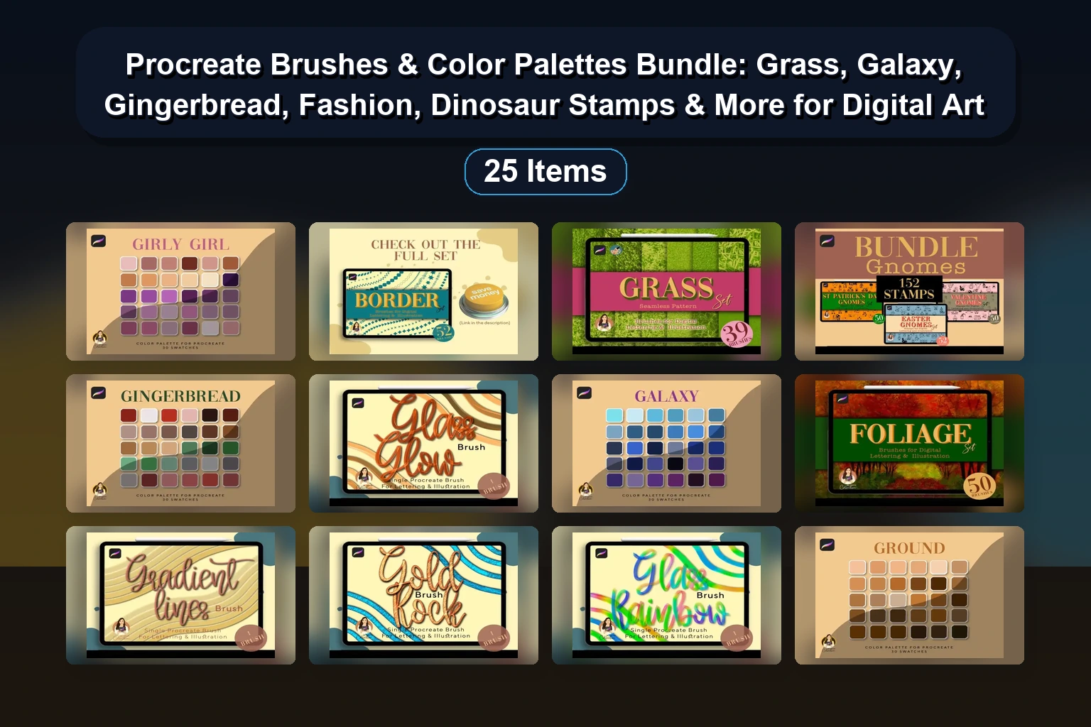 Ultimate Procreate Brushes & Color Palettes: Cyberpunk, Kawaii, Concrete, Calligraphy & Stamp Sets (Selected Assets Part 307)